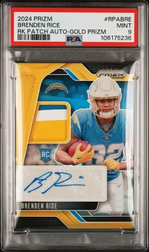 2024 Panini Prizm Rookie Patch Autographs Brenden Rice Rk Patch Auto-Gold Prizm front