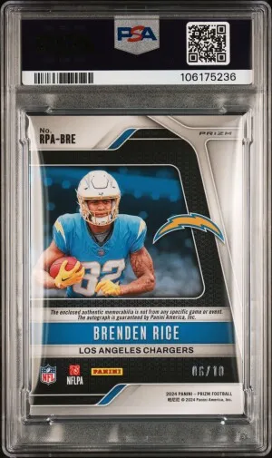 2024 Panini Prizm Rookie Patch Autographs Brenden Rice Rk Patch Auto-Gold Prizm back