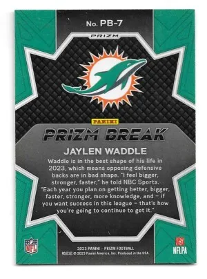2023 Panini Prizm Prizm Break Prizms Green Wave #PB-7 Jaylen Waddle - Miami Dolphins back