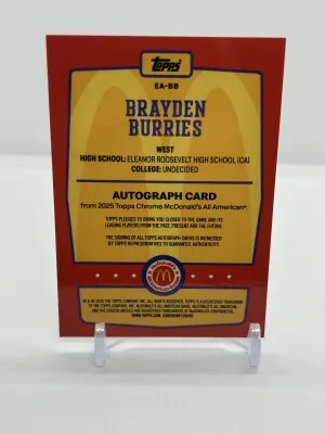 Brayden Burries 2025 McDonald’s Topps Chrome Auto back