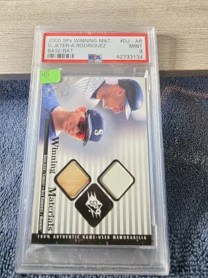 2000 SPx Winning Matetials Jeter/Rodriguez Base/Bat PSA 9 front