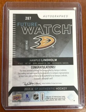 Hampus Lindholm Future Watch Autograph 582/999 back