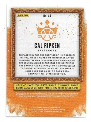 2020 Diamond Kings Artist Proof Blue #44 Cal Ripken - Baltimore Orioles back