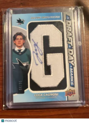 Luca Cagnoni #DDM-LC Draft Day Marks 2025-26 UD SP GAME USED SJ Sharks 'G' 04/35 front