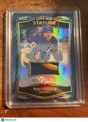 Matt Savoie 2023-24 Upper Deck Stature Rookie Patch Auto Blue RPA 06/10 front