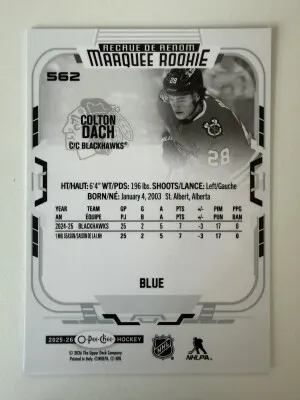 2025 O-Pee-Chee Marquee Rookie Colton Dach Blue Border Rookie back