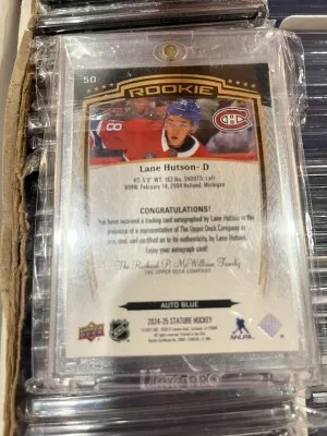 2024-25 UPPER DECK STATURE #50 LANE HUTSON ROOKIE AUTO RC BLUE /25 back
