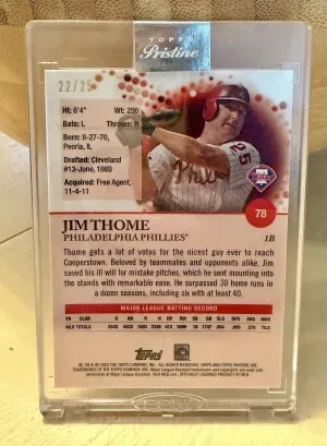 2022 Topps Pristine Jim Thome #78 Orange Refractor 22/25 ENCASED HOF back