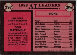 1989 Topps #397 Don Mattingly back