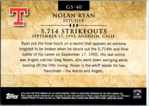 2012 Topps #GS-40 Nolan Ryan Gold Standard back