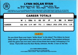 2014 Donruss #190 Nolan Ryan back