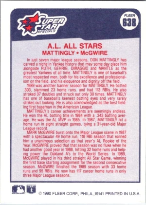 1990 Fleer #638b Don Mattingly / Mark McGwire back