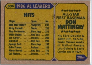 1987 Topps #606a Don Mattingly back