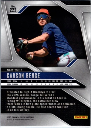 2025 Panini Prizm #222 Carson Benge back