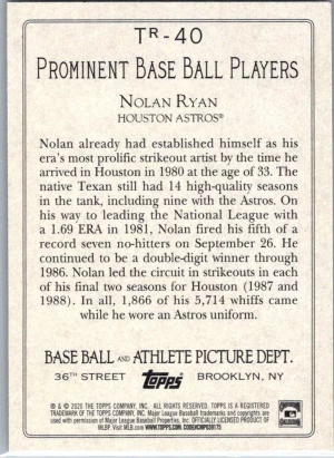 2020 Topps #TR-40 Nolan Ryan Turkey Red 2020 (Series 2) back