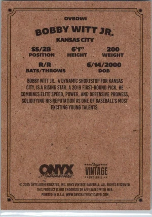 2025 Onyx Vintage #OVBOWI Bobby Witt Jr. back