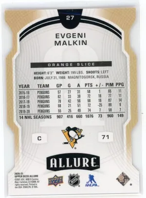 2020-21 Upper Deck Allure #27 Evgeni Malkin Orange Slice back