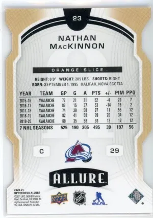 2020-21 Upper Deck Allure #23 Nathan MacKinnon Orange Slice back