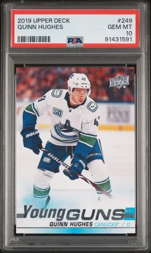 2019 Upper Deck Quinn Hughes Young Guns PSA 10 front