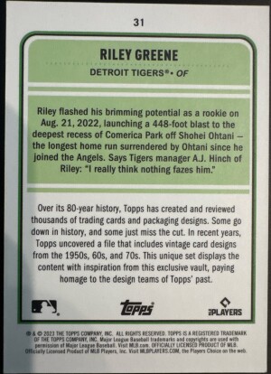 2023 Topps Brooklyn Collection Riley Green RC /40 back