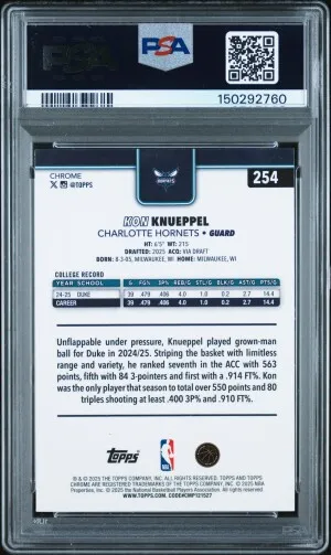 2025 Topps Chrome Kon Knueppel X-Fractor PSA 9 back