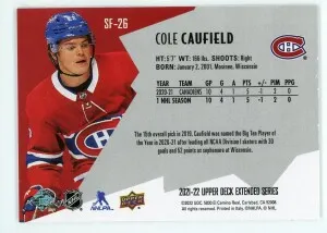 Cole Caufield 2021-22 Upper Deck SPx Finite /2999 #SF-26 back