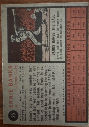 1962 Topps Ernie Banks back