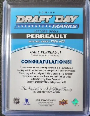 Gabe Perreault Draft Day Marks Auto /35 back
