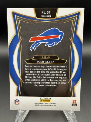 Josh Allen (Bills) 2024 Panini Select Concourse Black & Orange Shock #34 back
