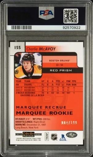 2017 O-Pee-Chee Platinum Charlie Mcavoy Red Prism 4/199 Rookie PSA 10 back