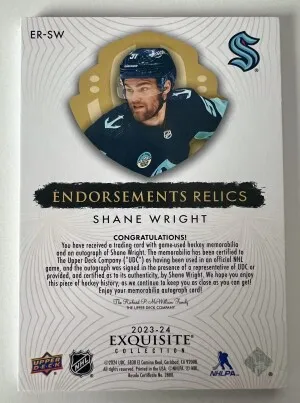 2023-24 Upper Deck The Cup Shane Wright Gold Exquisite Rookie 50/50 Memorabilia back