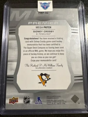 Sidney Crosby 2021-22 Premier Mega Patch /31 back