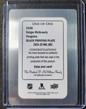 1 of 1 Rutger McGroarty Young Guns Canvas Printing Plate Rookie back