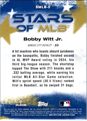 2026 Topps #SMLB-5 Bobby Witt Jr. Stars of MLB back