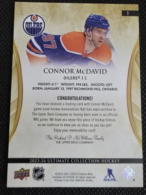 2023-24 UD Ultimate Collection Connor McDavid Jumbo Jersey 132/149 back