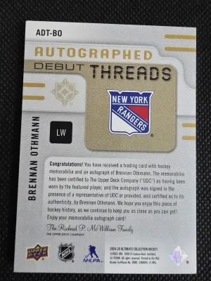Sold
2024-25 Ultimate Collection BRENNAN OTHMANN Rookie Auto Debut Threads 005/199 RPA back