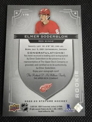2022-23 Upper Deck Stature Elmer Soderblom Rookie Auto 182/199 back