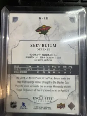 2025-26 UD Black Diamond Exquisite Rookies Zeev Buium /399 back