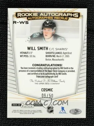 2024-25 UD O-Pee Chee Platinum Will Smith Rookie Cosmic Auto /50 back