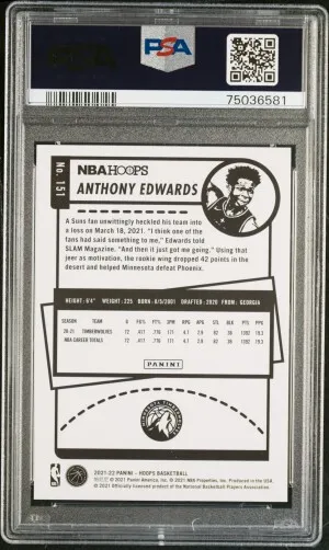 2021 Panini Nba Hoops Anthony Edwards Purple PSA 10 back