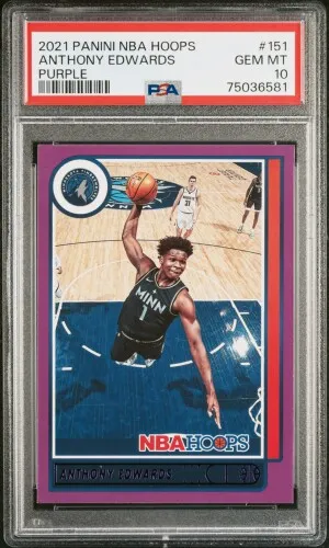 2021 Panini Nba Hoops Anthony Edwards Purple PSA 10 front