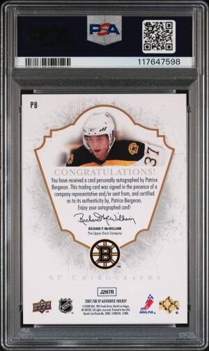 Patrice Bergeron| 07-08 UD SP Authentic| Chirography| #16/75 back
