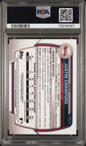 2023 Bowman Chrome Prospect Autographs Justin Crawford Chr Pros Auto-Refractor PSA 10 back