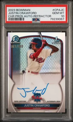 2023 Bowman Chrome Prospect Autographs Justin Crawford Chr Pros Auto-Refractor PSA 10 front