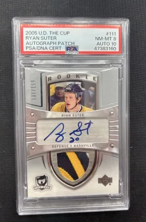 Ryan Suter Upper Deck The Cup 2005-06 RPA 4 Color PSA 8, Auto 10 front