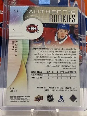 Lane Hutson SP Authentic Rookies Jersey & Nick Suzuki Marquee Rookie back