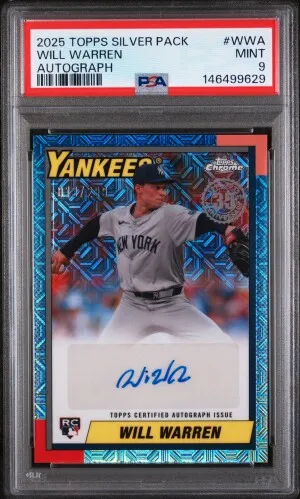 2025 Topps Chrome Silver Pack WILL WARREN Rookie Card RC AUTO AUTOGRAPH #/299 - GRADED PSA 9 MINT - New York Yankees front