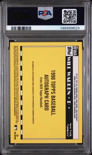 2025 Topps Chrome Silver Pack WILL WARREN Rookie Card RC AUTO AUTOGRAPH #/299 - GRADED PSA 9 MINT - New York Yankees back