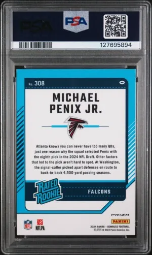 2024 Panini Donruss Michael Penix Jr. Optic Preview-red Wave PSA 10 back