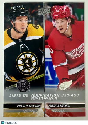 2023 Upper Deck Hockey Charlie McAvoy Moritz Seider French Variant Checklist front
